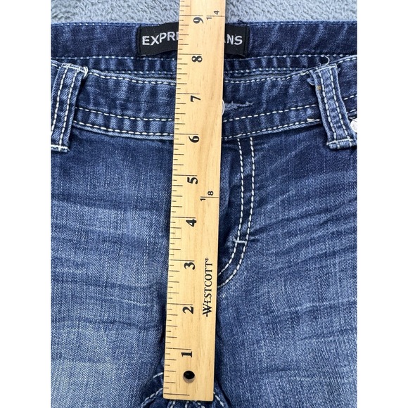 Express Stella Jeans Women 8L (32x33) Blue Stitch Whiskered Barely Boot Denim - Picture 7 of 9